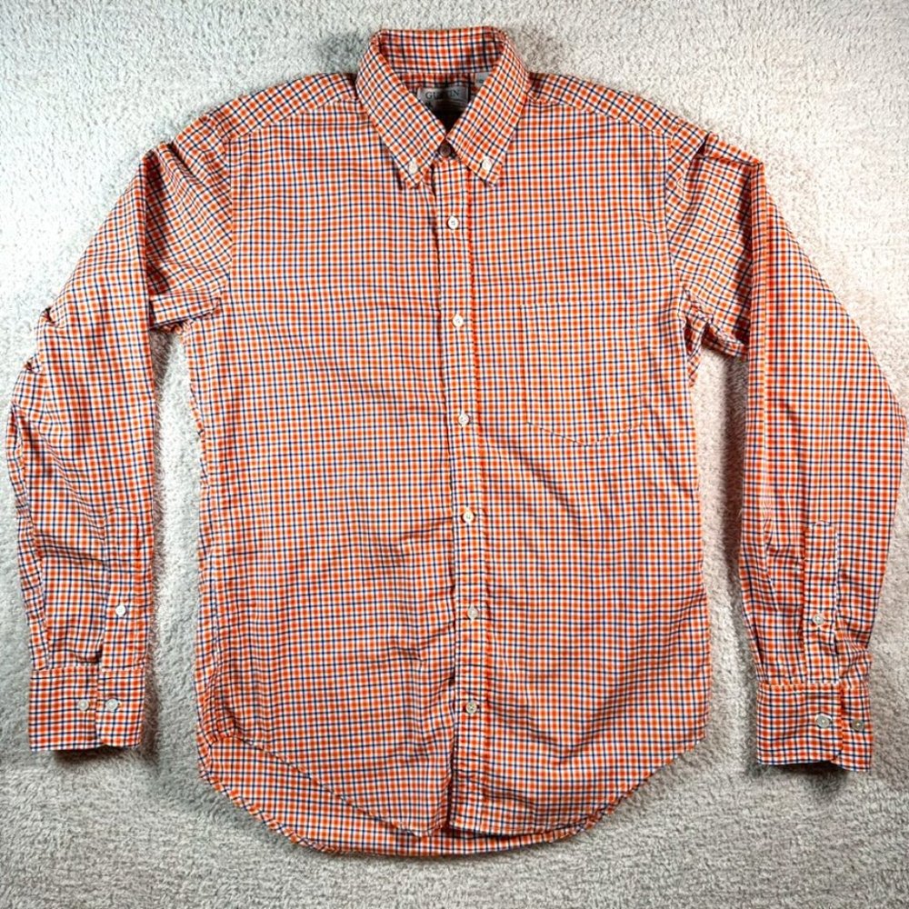 Gustin Long Sleeve Button Shirt Thomas Mason Orange Blue Gingham Medium Cotton